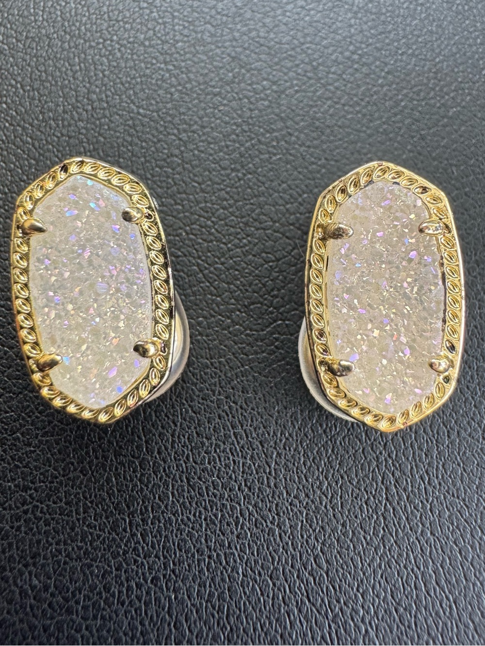 Kendra Scott Ellie Clip-On Gold Stud Earrings in Iridescent Drusy